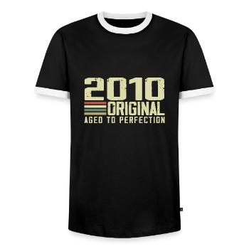 Born in 2010 - Vintage 2010 - 14th Anniversary Retro - Men's Ringer Shirt - black/white - Front - AI Model Female 172 light (172cm) & AI Model Male 178 light (178cm)