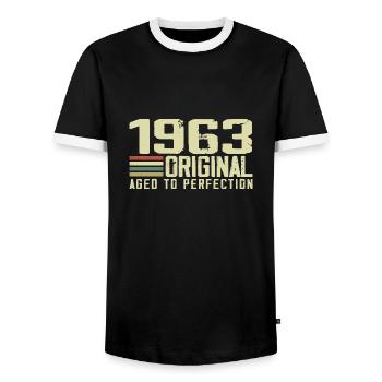 Jahrgang 1963 - Jahrgang 1963 - 61. Retro-Geburtstag - Männer Kontrast-T-Shirt - Schwarz/Weiß - Vorne - AI Model Female 172 light (172cm) & AI Model Male 178 light (178cm)
