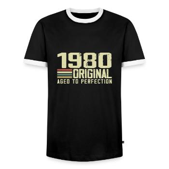 Né en 1980 - Vintage 1980 - 44e Anniversaire Rétro - T-shirt contrasté Homme - noir/blanc - Devant - AI Model Female 172 light (172cm) & AI Model Male 178 light (178cm)