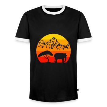 African Mountains Africa Zoo Animal Retro Elephant - Men's Ringer Shirt - black/white - Front - AI Model Female 172 light (172cm) & AI Model Male 178 light (178cm)