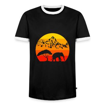 Elephant Lover Africa Animal Retro Elephant - Men's Ringer Shirt - black/white - Front - AI Model Female 172 light (172cm) & AI Model Male 178 light (178cm)