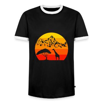 Zoo Animal African Nature Gift Retro Giraffe - Men's Ringer Shirt - black/white - Front - AI Model Female 172 light (172cm) & AI Model Male 178 light (178cm)