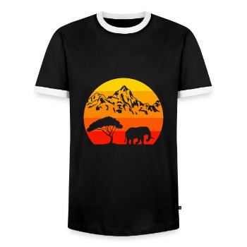 Retro Africa Animal Zoo Animal Lover Elephant - Men's Ringer Shirt - black/white - Front - AI Model Female 172 light (172cm) & AI Model Male 178 light (178cm)
