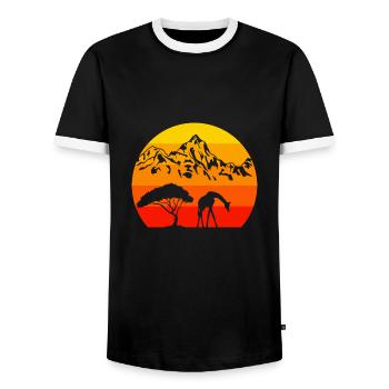 African Animal Tree Gift Retro Giraffe - Men's Ringer Shirt - black/white - Front - AI Model Female 172 light (172cm) & AI Model Male 178 light (178cm)