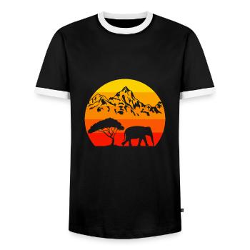Africa Animal Lovers Zoo Animal Retro Elephant - Men's Ringer Shirt - black/white - Front - AI Model Female 172 light (172cm) & AI Model Male 178 light (178cm)
