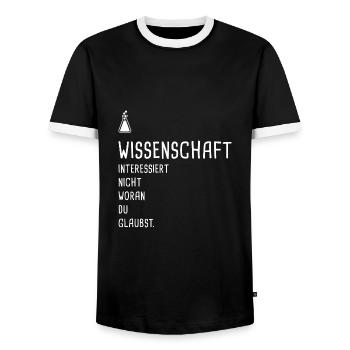 Wissenschaft - nicht Glaube - Chemie - Männer Kontrast-T-Shirt - Schwarz/Weiß - Vorne - AI Model Female 172 light (172cm) & AI Model Male 178 light (178cm)