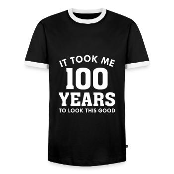 Ich brauchte 100 Jahre, um so gut auszusehen - Männer Kontrast-T-Shirt - Schwarz/Weiß - Vorne - AI Model Female 172 light (172cm) & AI Model Male 178 light (178cm)