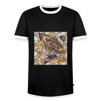 Flow (B) - Image - 2023 - Men's Ringer Shirt - black/white - Front - AI Model Female 172 light (172cm) & AI Model Male 178 light (178cm)