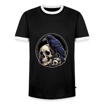 Big Raven Sitting on Sculls - Men's Ringer Shirt - black/white - Front - AI Model Female 172 light (172cm) & AI Model Male 178 light (178cm)