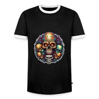 Decorative Large Skull with Small Skulls - Men's Ringer Shirt - black/white - Front - AI Model Female 172 light (172cm) & AI Model Male 178 light (178cm)