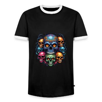 Dekorativer großer Schädel mit kleinen Schädeln - Männer Kontrast-T-Shirt - Schwarz/Weiß - Vorne - AI Model Female 172 light (172cm) & AI Model Male 178 light (178cm)