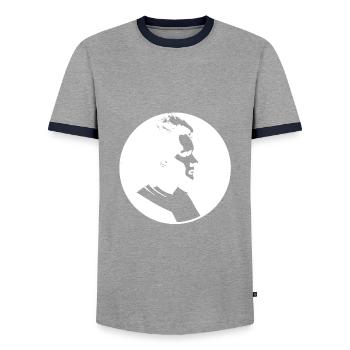 Marie Curie - Men's Ringer Shirt - grey/navy  - Front - AI Model Female 172 light (172cm) & AI Model Male 178 light (178cm)