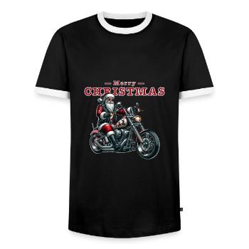Cooler Weihnachtsmann auf Motorrad, Bike zu Xmas - Männer Kontrast-T-Shirt - Schwarz/Weiß - Vorne - AI Model Female 172 light (172cm) & AI Model Male 178 light (178cm)