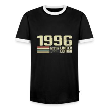 Né en 1996 - Vintage 1996 - 28e Anniversaire Rétro - T-shirt contrasté Homme - noir/blanc - Devant - AI Model Female 172 light (172cm) & AI Model Male 178 light (178cm)