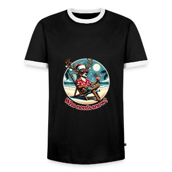 Vacances à Noël, rennes frais sur la plage - T-shirt contrasté Homme - noir/blanc - Devant - AI Model Female 172 light (172cm) & AI Model Male 178 light (178cm)