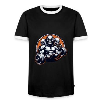 Gym Skeleton Skull Bodybuilder Motivation Sports - Men's Ringer Shirt - black/white - Front - AI Model Female 172 light (172cm) & AI Model Male 178 light (178cm)
