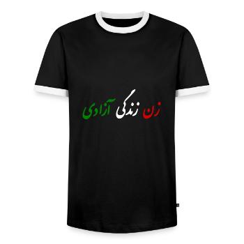 Women life freedom - T-shirt contrasté Homme - noir/blanc - Devant - AI Model Female 172 light (172cm) & AI Model Male 178 light (178cm)