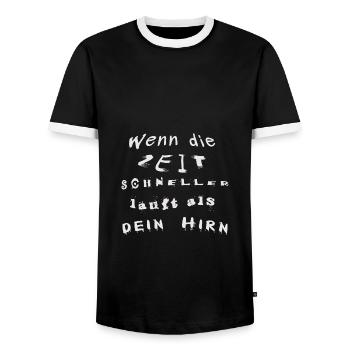Wenn die Zeit schneller läuft als dein Hirn - Männer Kontrast-T-Shirt - Schwarz/Weiß - Vorne - AI Model Female 172 light (172cm) & AI Model Male 178 light (178cm)
