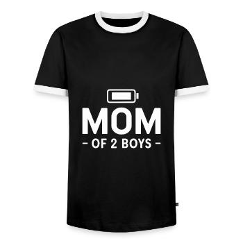 Mom of 2 Boys low loaded battery - Men's Ringer Shirt - black/white - Front - AI Model Female 172 light (172cm) & AI Model Male 178 light (178cm)