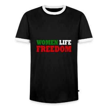 Women life freedom - T-shirt contrasté Homme - noir/blanc - Devant - AI Model Female 172 light (172cm) & AI Model Male 178 light (178cm)
