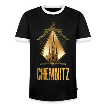 Chemnitz Germany City Skyline Gold Love - Men's Ringer Shirt - black/white - Front - AI Model Female 172 light (172cm) & AI Model Male 178 light (178cm)