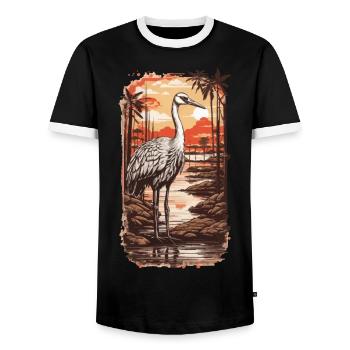 African Stork Aesthetic & Nature Bird Design - Men's Ringer Shirt - black/white - Front - AI Model Female 172 light (172cm) & AI Model Male 178 light (178cm)