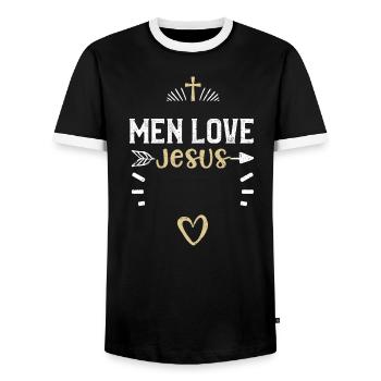 Men Love Jesus - Jesus - Männer Kontrast-T-Shirt - Schwarz/Weiß - Vorne - AI Model Female 172 light (172cm) & AI Model Male 178 light (178cm)