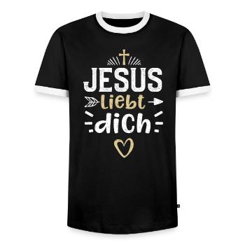 Jesus liebt dich - Jesus - Männer Kontrast-T-Shirt - Schwarz/Weiß - Vorne - AI Model Female 172 light (172cm) & AI Model Male 178 light (178cm)