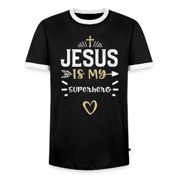 Jésus est mon super-héros - Jésus - T-shirt contrasté Homme - noir/blanc - Devant - AI Model Female 172 light (172cm) & AI Model Male 178 light (178cm)