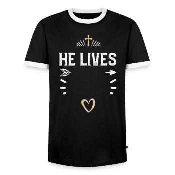 He Lives - Jesus - Männer Kontrast-T-Shirt - Schwarz/Weiß - Vorne - AI Model Female 172 light (172cm) & AI Model Male 178 light (178cm)