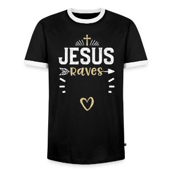 Jésus raves - Jésus - T-shirt contrasté Homme - noir/blanc - Devant - AI Model Female 172 light (172cm) & AI Model Male 178 light (178cm)