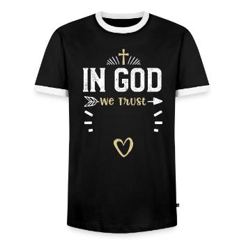 In God We Trust - Jesus - Männer Kontrast-T-Shirt - Schwarz/Weiß - Vorne - AI Model Female 172 light (172cm) & AI Model Male 178 light (178cm)