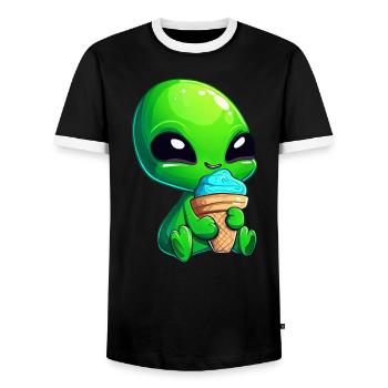 Alien Green Alien Ice Crème glacée molle Crème glacée bleue - T-shirt contrasté Homme - noir/blanc - Devant - AI Model Female 172 light (172cm) & AI Model Male 178 light (178cm)