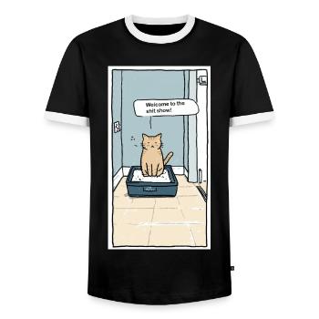 Katzenklo Shitshow Humor - Männer Kontrast-T-Shirt - Schwarz/Weiß - Vorne - AI Model Female 172 light (172cm) & AI Model Male 178 light (178cm)