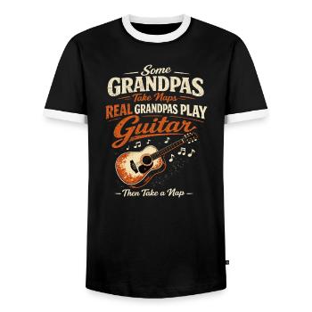 Grandpa Rock: Guitar, Music and Nap - Men's Ringer Shirt - black/white - Front - AI Model Female 172 light (172cm) & AI Model Male 178 light (178cm)