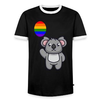 Rainbow Balloon Koala Australia Animal LGBT - Men's Ringer Shirt - black/white - Front - AI Model Female 172 light (172cm) & AI Model Male 178 light (178cm)