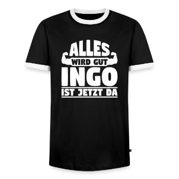 Alles wird gut Ingo ist jetzt da - Männer Kontrast-T-Shirt - Schwarz/Weiß - Vorne - AI Model Female 172 light (172cm) & AI Model Male 178 light (178cm)