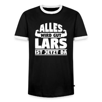 Alles wird gut Lars ist jetzt da - Männer Kontrast-T-Shirt - Schwarz/Weiß - Vorne - AI Model Female 172 light (172cm) & AI Model Male 178 light (178cm)