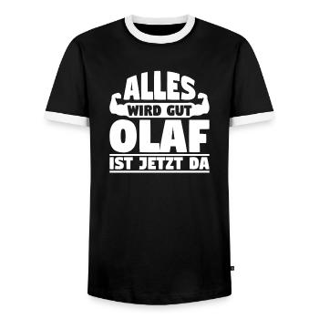 Alles wird gut Olaf ist jetzt da - Männer Kontrast-T-Shirt - Schwarz/Weiß - Vorne - AI Model Female 172 light (172cm) & AI Model Male 178 light (178cm)