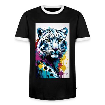 Léopard des neiges | Léopard | Prédateur - T-shirt contrasté Homme - noir/blanc - Devant - AI Model Female 172 light (172cm) & AI Model Male 178 light (178cm)