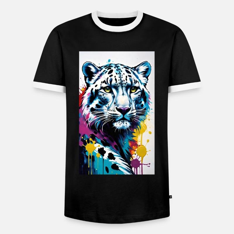 Schneeleopard | Leopard | Raubtier - Männer Kontrast-T-Shirt - Schwarz/Weiß