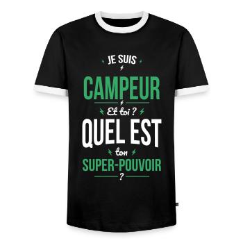 Je suis campeur - Super-pouvoir - T-shirt contrasté Homme - noir/blanc - Devant - AI Model Female 172 light (172cm) & AI Model Male 178 light (178cm)