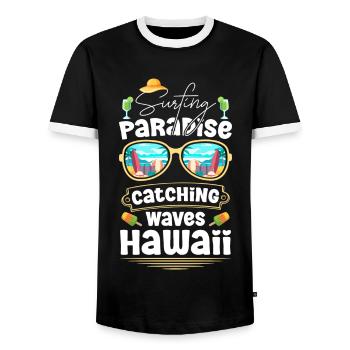 Vagues de plage Vacances d’été Plongée - T-shirt contrasté Homme - noir/blanc - Devant - AI Model Female 172 light (172cm) & AI Model Male 178 light (178cm)
