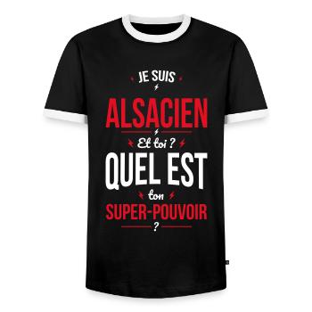 Je suis Alsacien - Super-pouvoir - Cadeau Humour - T-shirt contrasté Homme - noir/blanc - Devant - AI Model Female 172 light (172cm) & AI Model Male 178 light (178cm)