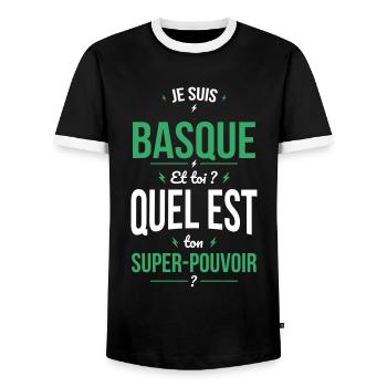Je suis Basque - Super-pouvoir - Cadeau Humour - T-shirt contrasté Homme - noir/blanc - Devant - AI Model Female 172 light (172cm) & AI Model Male 178 light (178cm)