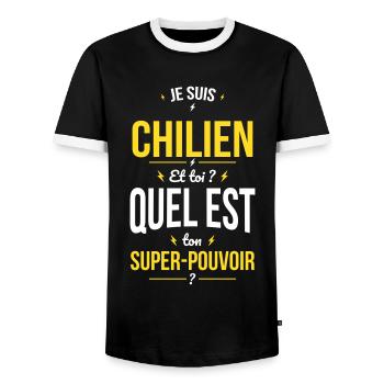 Je suis Chilien - Super-pouvoir - Cadeau Humour - T-shirt contrasté Homme - noir/blanc - Devant - AI Model Female 172 light (172cm) & AI Model Male 178 light (178cm)