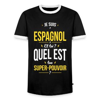 Je suis Espagnol - Super-pouvoir - Cadeau Humour - T-shirt contrasté Homme - noir/blanc - Devant - AI Model Female 172 light (172cm) & AI Model Male 178 light (178cm)