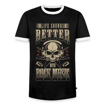 Rock Hardrocker Schlagzeug - Männer Kontrast-T-Shirt - Schwarz/Weiß - Vorne - AI Model Female 172 light (172cm) & AI Model Male 178 light (178cm)