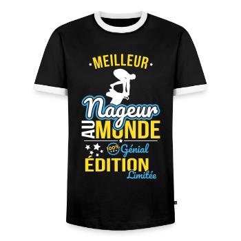 Weltbester Schwimmer - 100% genial - Männer Kontrast-T-Shirt - Schwarz/Weiß - Vorne - AI Model Female 172 light (172cm) & AI Model Male 178 light (178cm)