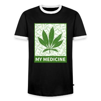 My medicine (cannabis) - Männer Kontrast-T-Shirt - Schwarz/Weiß - Vorne - AI Model Female 172 light (172cm) & AI Model Male 178 light (178cm)